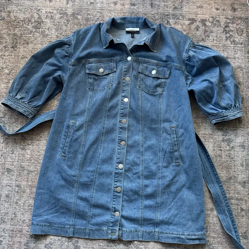 ELOQUII Elements Women's Plus Puff Sleeve Denim Jacket Dress size 22 - Picture 2 of 10